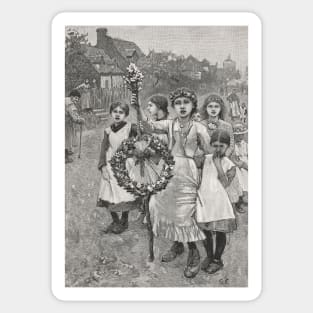 Young girls on a Victorian May day, 1886 Sticker